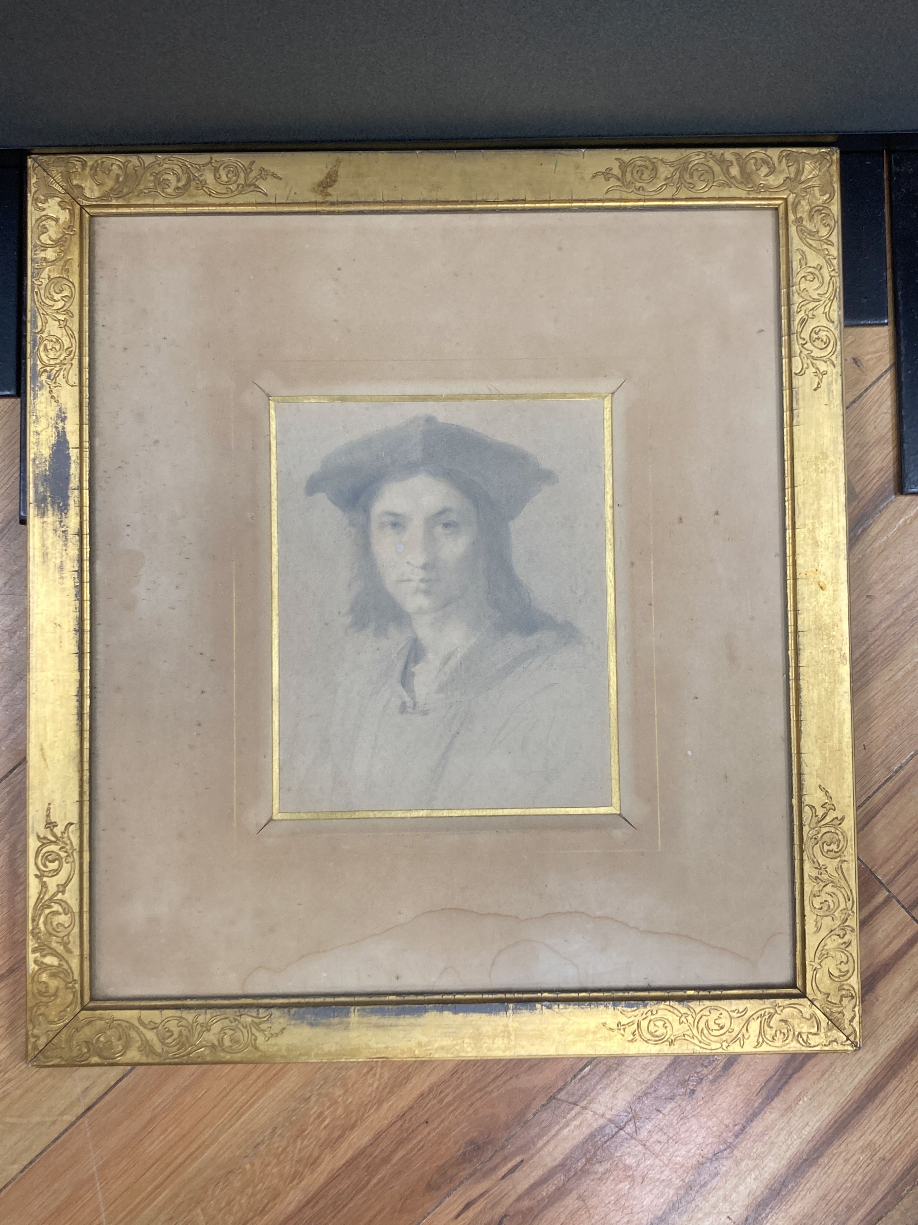 H W Phillips, pencil drawing, Andrea Del Sarto, label verso, 21 x 17cm.